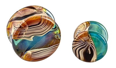 Custom Size Double Flare Plugs deals , Made To Order , Metallic Blue Oak Wood And Resin